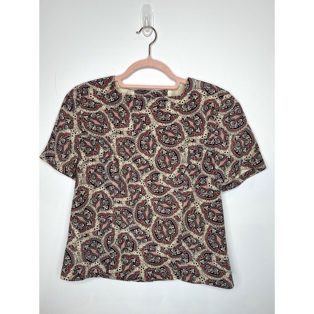 Charter Club Chelsea Campbell Top Womens 6 100% Silk Blouse Paisley Back Button